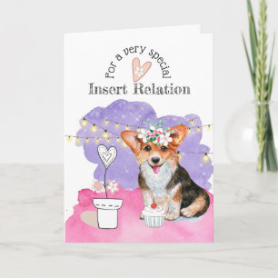 Carte Cute puppy FOR HER pink purple string lights verse