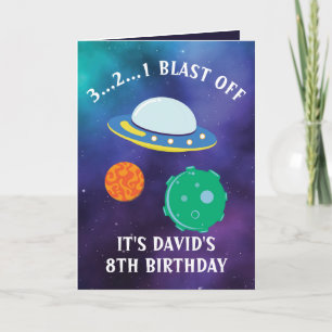 Carte Cute Purple Blue Flying Saucer Galaxy 8e anniversa