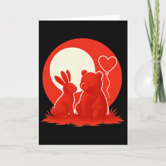 Carte Cute Rabbit Bear Couple Valentine's Day Lovers