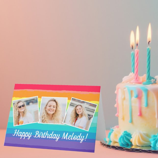 Carte Cute Rainbow Photo Collage personnalisé Anniversai (Créateur téléchargé)