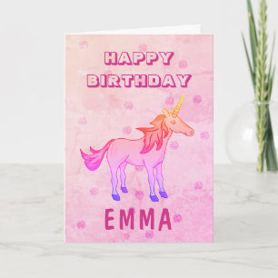 Carte Cute Rainbow Unicorn Joyeux Anniversaire Nom