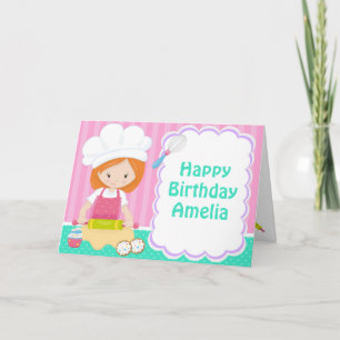 Carte Cute Red Hair Girl Baking Anniversaire