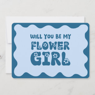 Carte Cute Retro Blue Be My Flower Girl Proposition