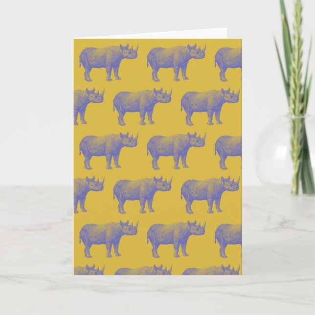 Carte Cute Retro Rhino Rhinoceros Motif Jaune Blanc (Devant)