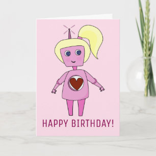 Carte Cute Robot Girl Happy Birthday