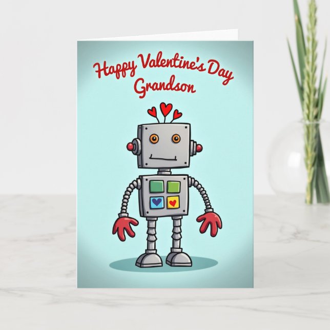 Carte Cute Robot Grandson Valentines Day Card (Devant)