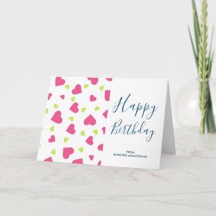 Carte Cute Rose et Coeurs verts Motif Anniversaire