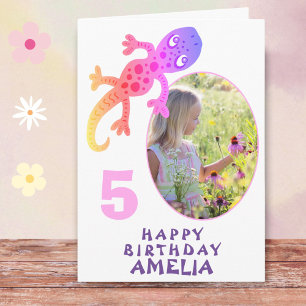 Carte Cute Rose Gecko Lizard Girls Photo Anniversaire