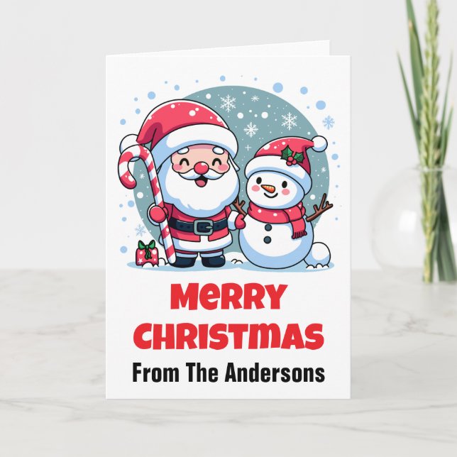 Carte Cute Santa And Snowman Christmas Custom (Devant)