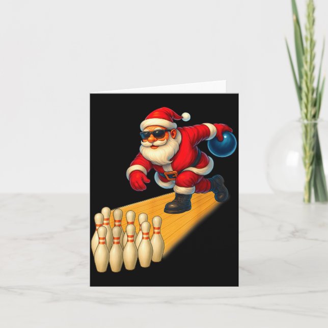 Carte Cute Santa Playing Bowling Ball And Ns Bowler Chri (Devant)