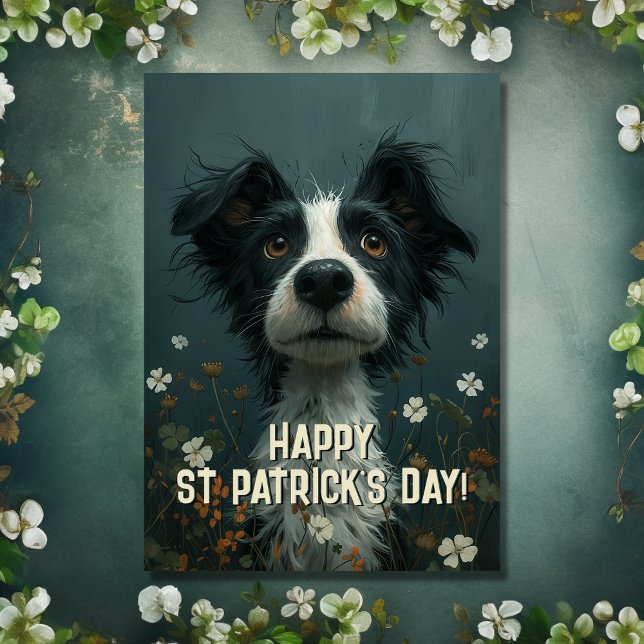 Carte Cute Scruffy Chien et Shamrock St Patrick's Day (Front - Cute Scruffy Dog and Shamrocks St Patrick's Day Card)