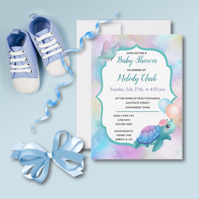 Carte Cute Sea Turtle Pastel Aquarelle Baby shower (Créateur téléchargé)