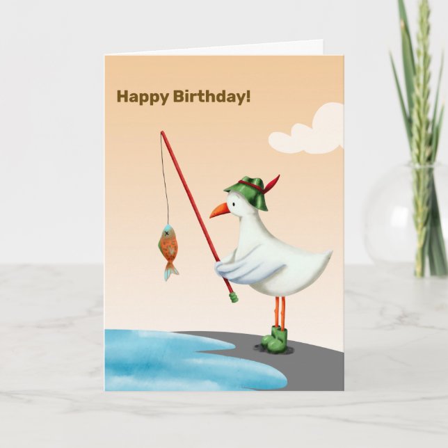 Carte Cute Seagull Pêche personnalisée Anniversaire (Devant)
