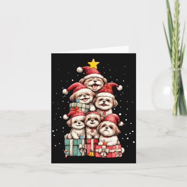 Carte Cute Shih Tzu Le Dog Christmas Tree Xmas Hat Long  (Devant)