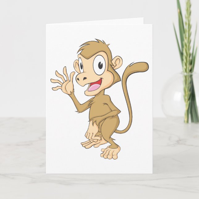 Carte Cute Singe Waving Main Bonjour Adieu (Devant)