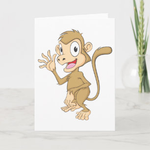 Carte Cute Singe Waving Main Bonjour Adieu