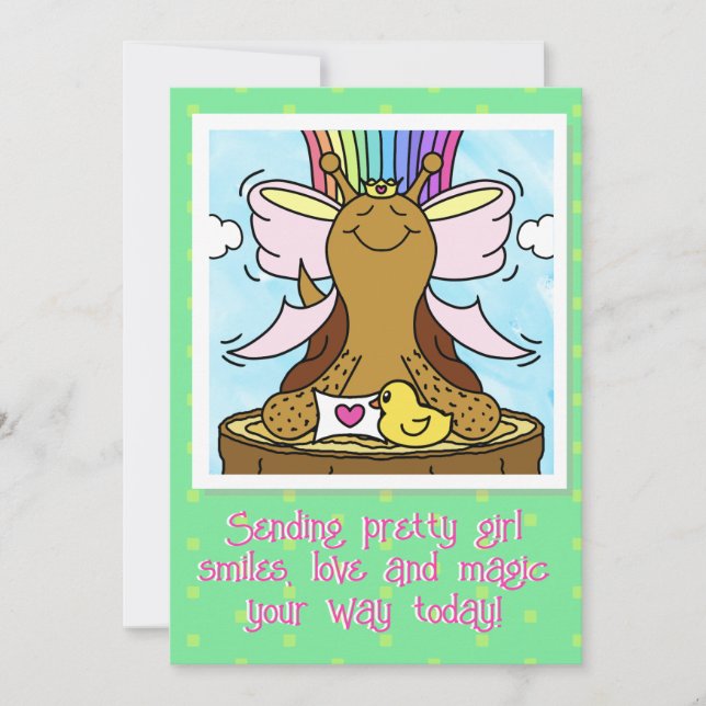 Carte Cute Snail rose Coiffure Ruban Jolie fille sourire (Devant)
