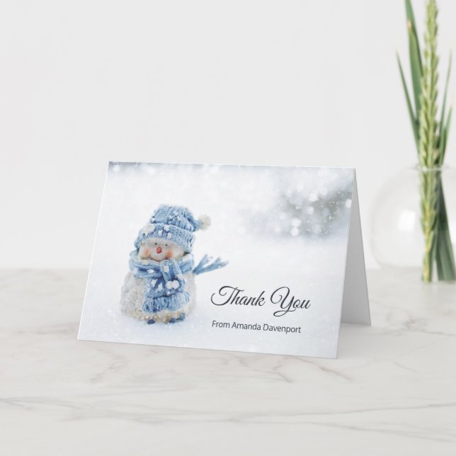 Carte Cute Snowman en hiver Photo Merci (Devant)