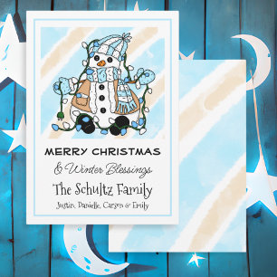 Carte Cute Snowman tenant les lumières de Noël Personnal