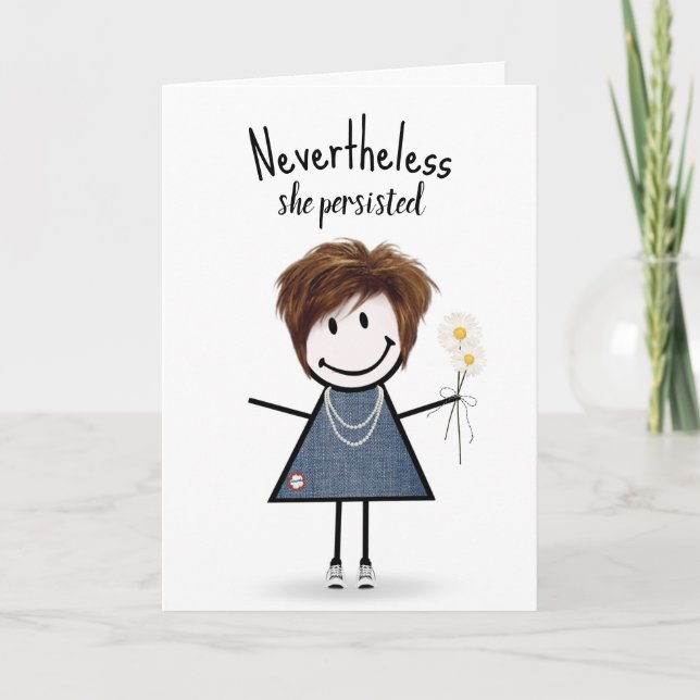 Carte Cute Stick Girl in Denim Dress Inspiration (Devant)