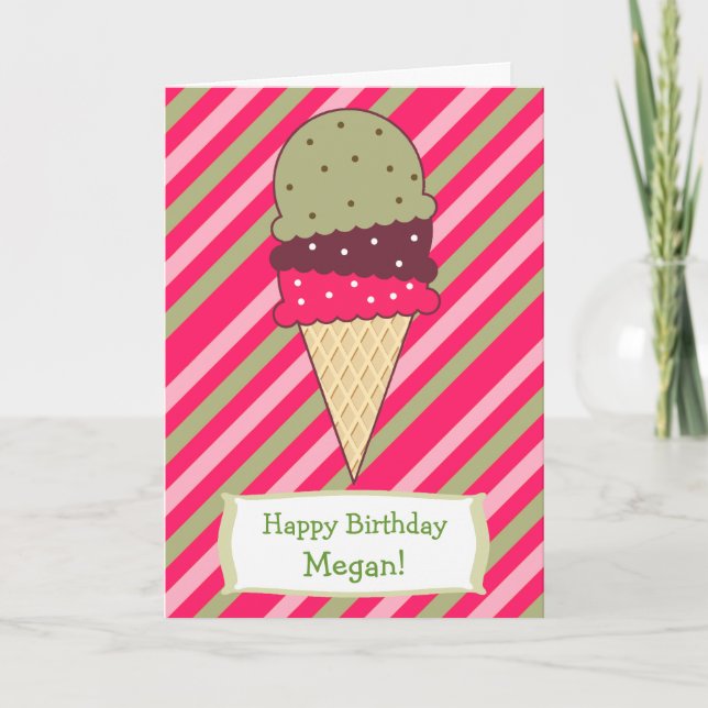 Carte Cute Strawberry Stripes Ice Cream Cone Birthday (Devant)
