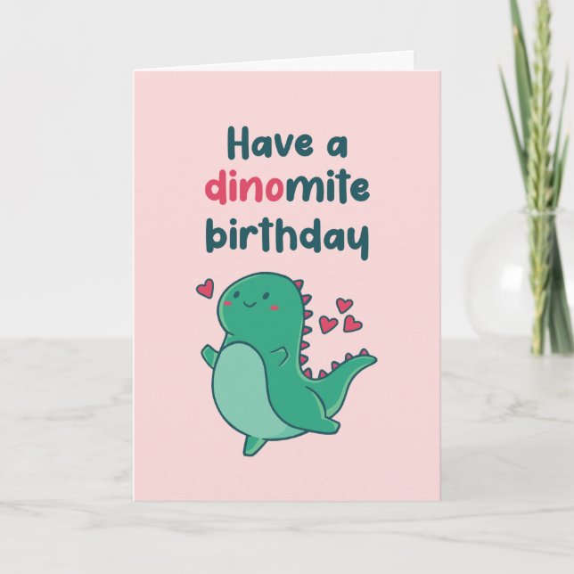 Carte Cute T-Rex Dinosaur Pun Dinomite Drôle Anniversair (Devant)