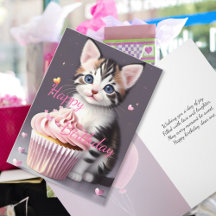 Cute Tabby Kitten Sweet Cupcake Anniversaire Salut