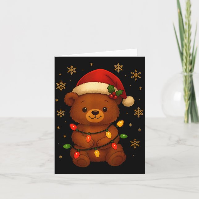 Carte Cute Teddy Bear Christmas Tree Lights Santa Hat Fu (Devant)