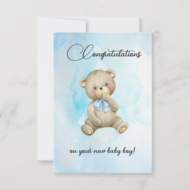 Carte Cute Teddy bear nouveau bébé garçon (Devant)
