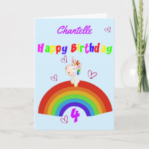 Carte Cute Unicorn 4e anniversaire