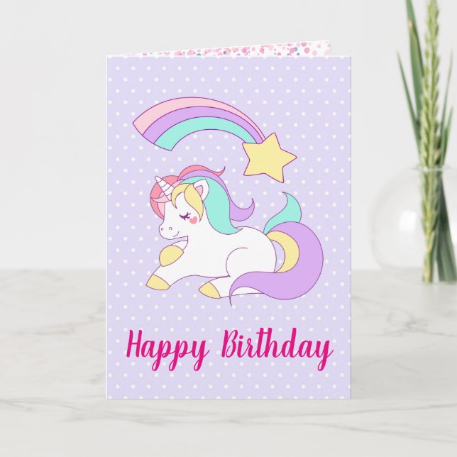 Carte Cute Unicorn avec une étoile de tir colorée Annive (Devant)