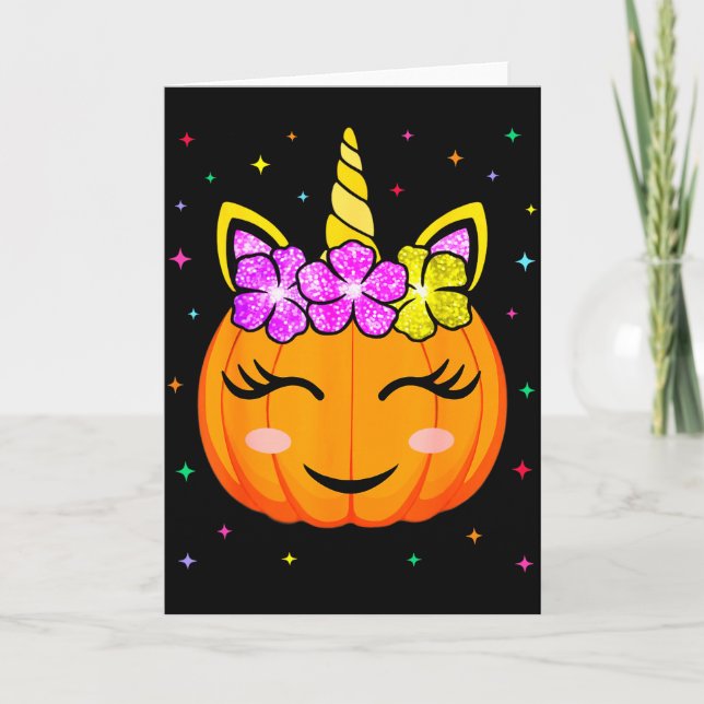 Carte Cute Unicorn Pumpkin Girls Kids Funny Halloween Co (Devant)