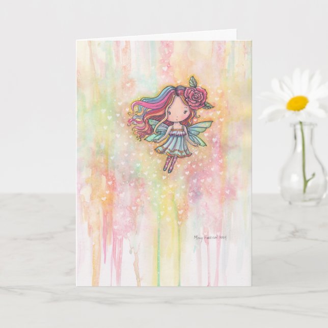 Carte Cute Valentine Fée Aquarelle Oeuvre (Petite plante)
