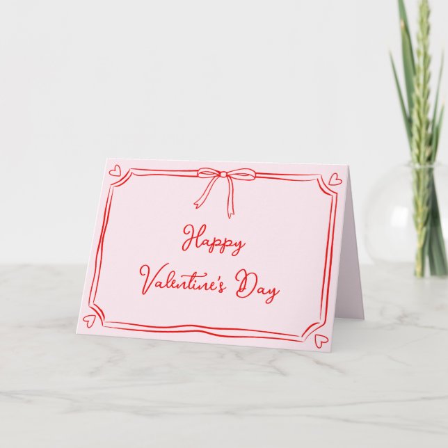 Carte Cute Valentine's Day Coquette Bow rose & rouge (Devant)