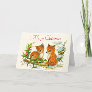 Carte Cute Vintage Foxes Retro Christmas Scene