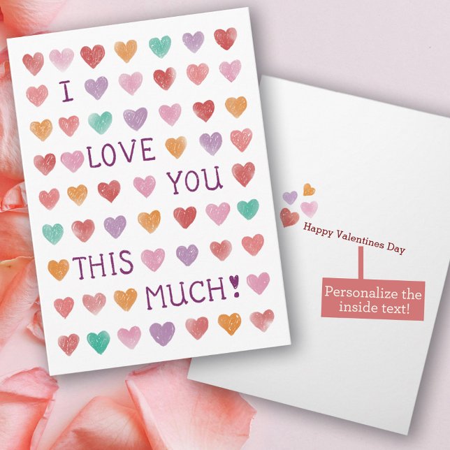 Carte Cute Watercolor Hearts Saint Valentin (Créateur téléchargé)