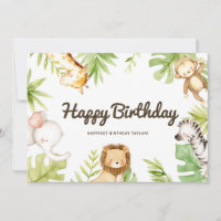 Cute Watercolor Safari amis Anniversaire tropical