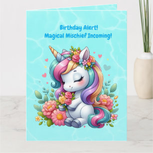 Carte Cute Whimsical Floral Unicorn Anniversaire de enfa