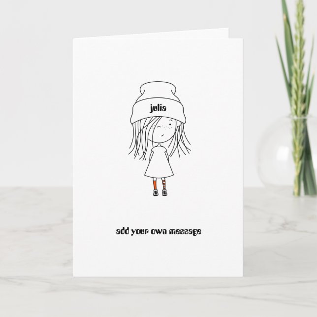Carte Cute Whimsical Girl|Ajoutez Votre Nom Et Votre Mes (Devant)