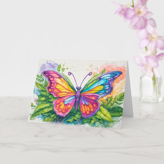 Carte Cute Whimsical Papillon Abstrait Art (Orchidée)
