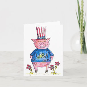 Carte Cute Whimsical Patriotic Cochon