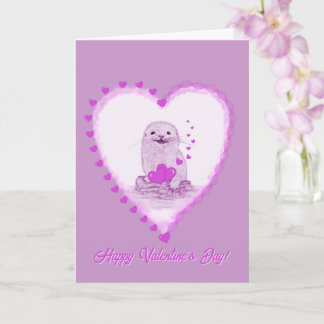 Carte Cute White Baby Sea Otter , Happy Valentines Day
