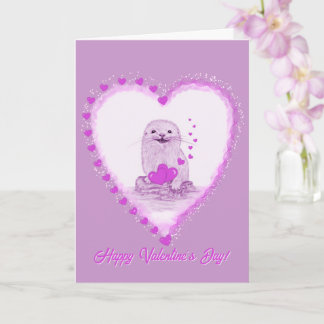 Carte Cute White Baby Sea Otter , Happy Valentines Day