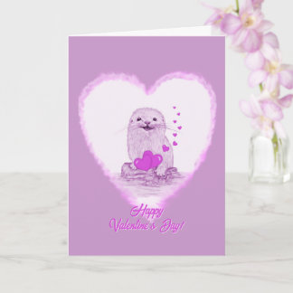 Carte Cute White Baby Sea Otter , Happy Valentines Day