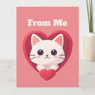 Carte Cute White Cat with Heart Kawaii Kitty Love Design