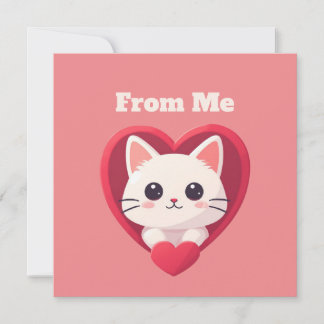Carte Cute White Cat with Heart Kawaii Kitty Love Design