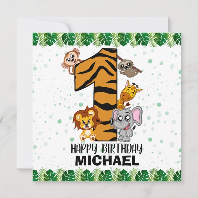 Carte Cute Wild One Safari Jungle Animaux Premier Annive (Devant)