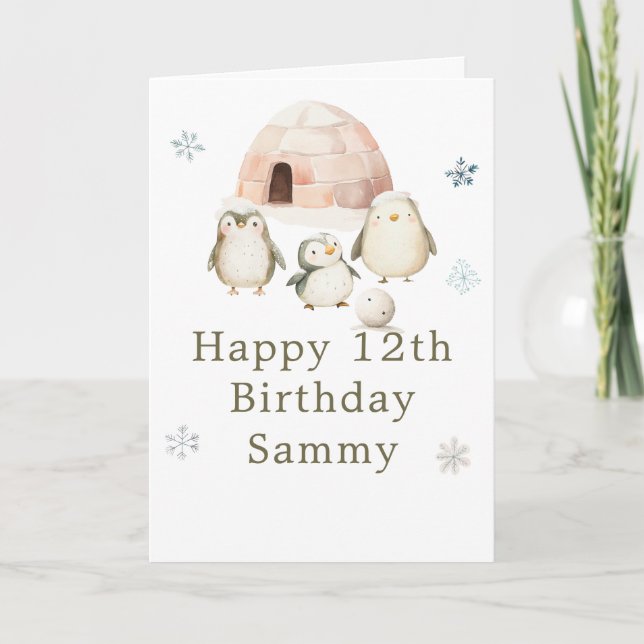 Carte Cute Winter Penguins Birthday Party (Devant)