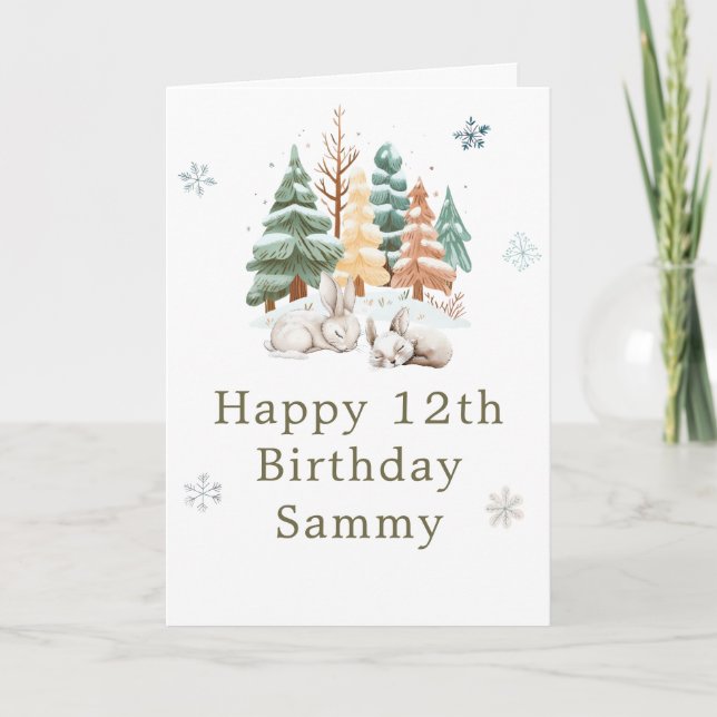 Carte Cute Winter Rabbits Birthday Party (Devant)