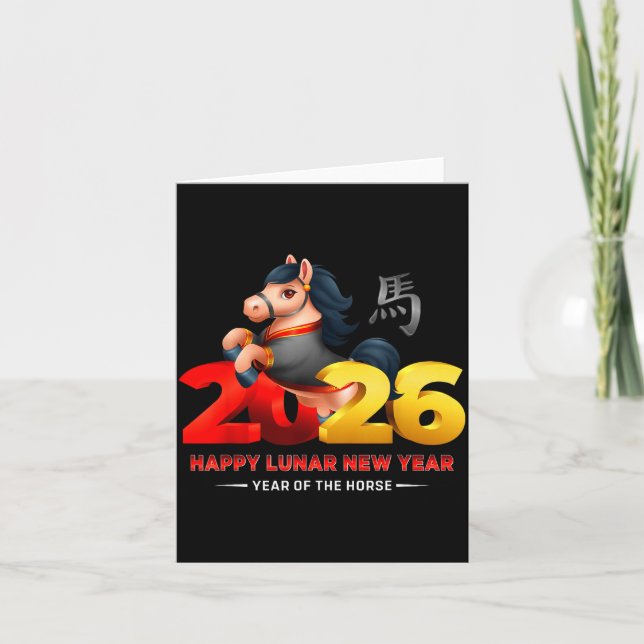 Carte Cute Year Of The Horse -black Fun Happy Lunar New  (Devant)